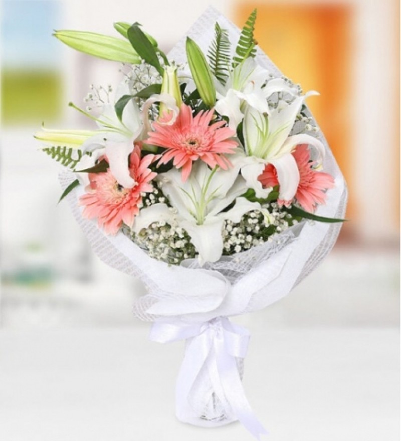 Lilyum ve gerbera buketi